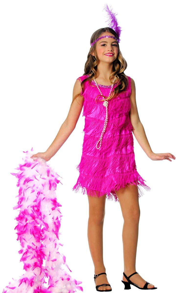 Image of Bright Pink 1920s Girls Flapper Costume Dress