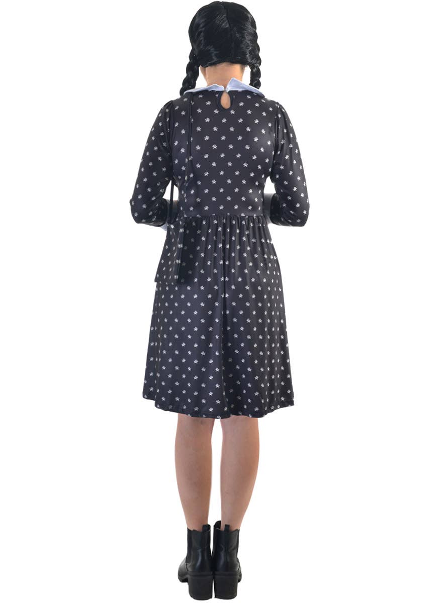 Image of Wednesday Addams Teen Girl's Halloween Costume and Bag - Back View