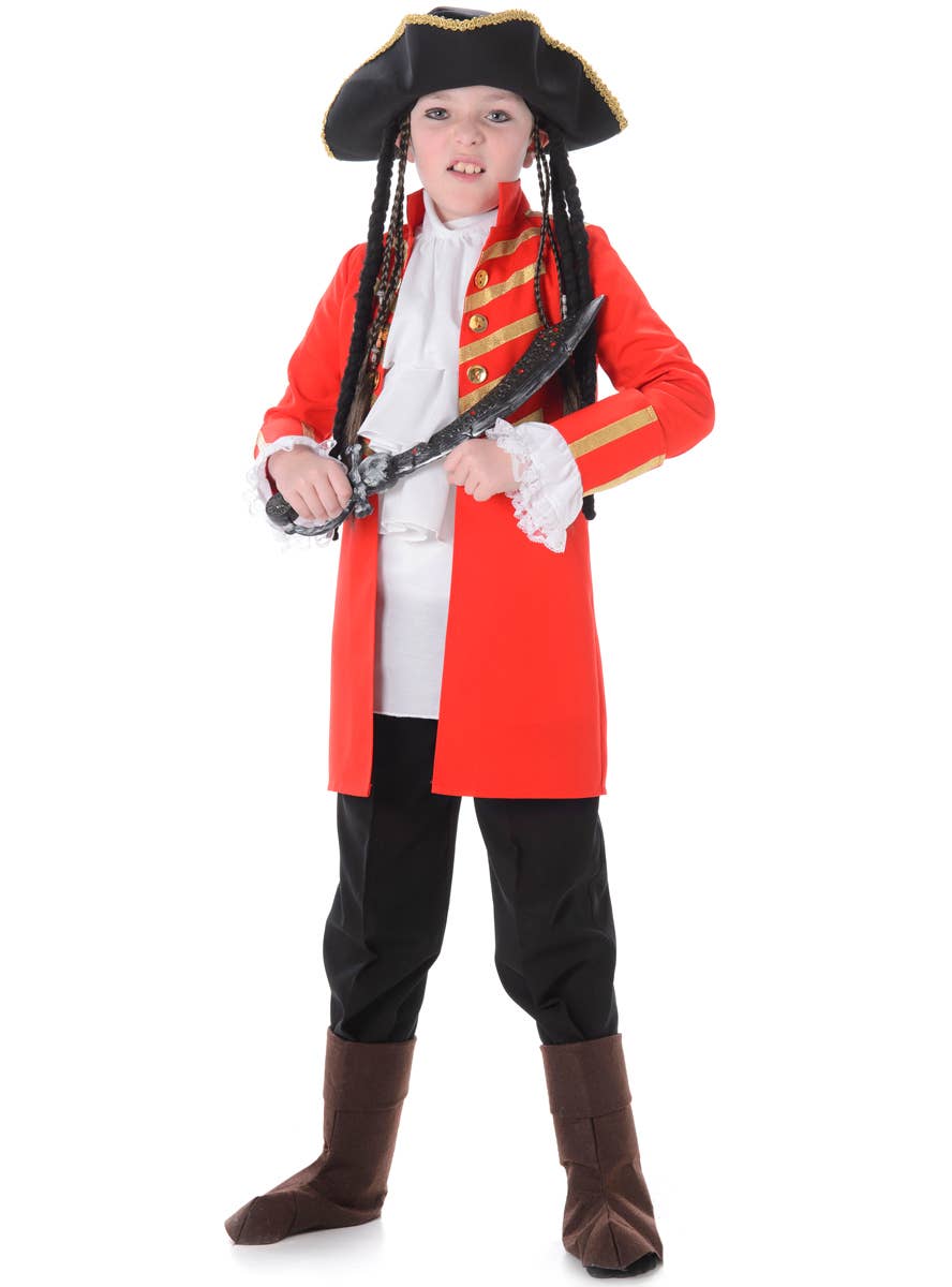 Red Pirate Captain Boy's Fancy Dress Costume Main Image