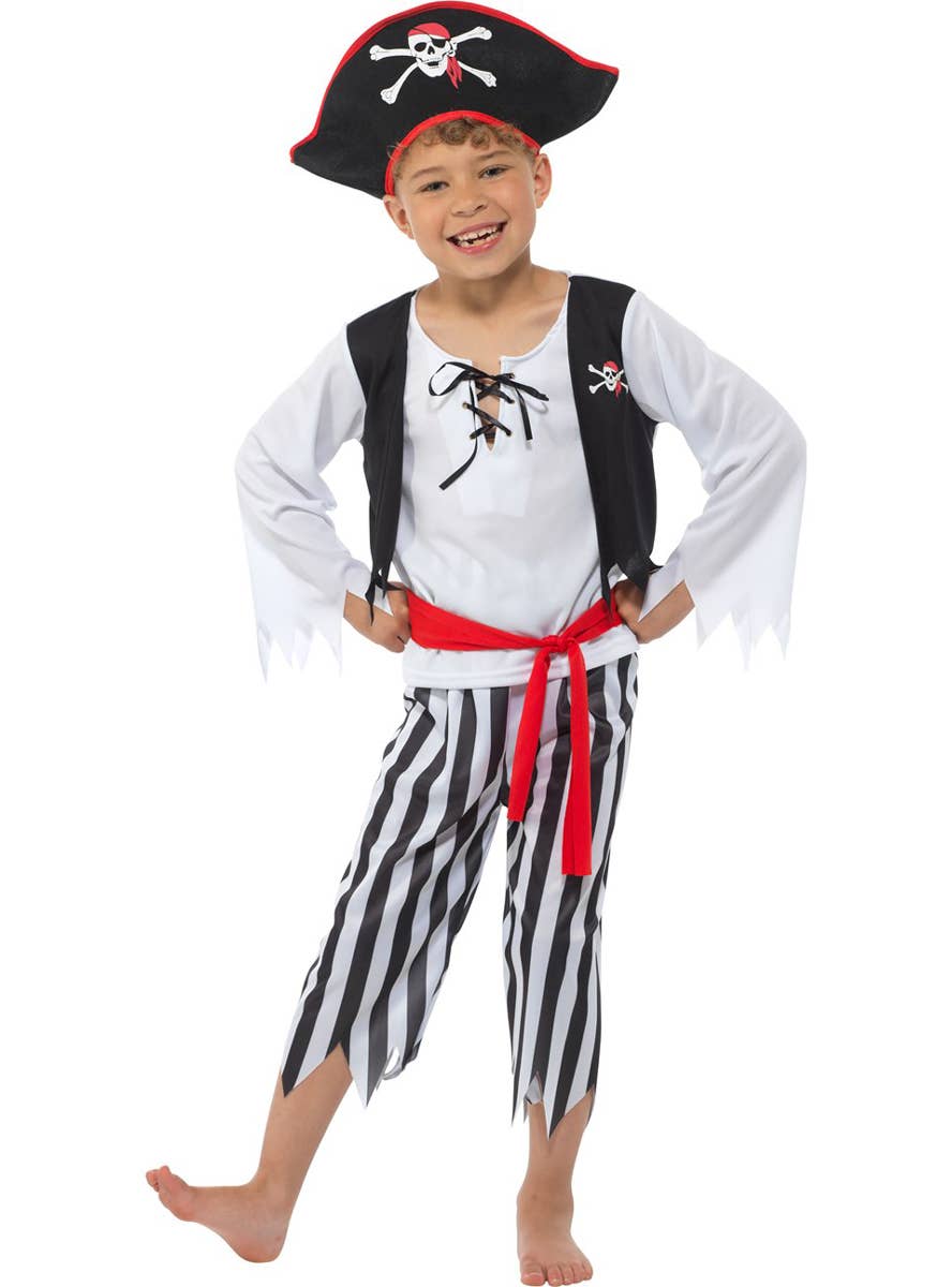 Boy's Classic Black and White Striped Pirate Costume - Alternative Image