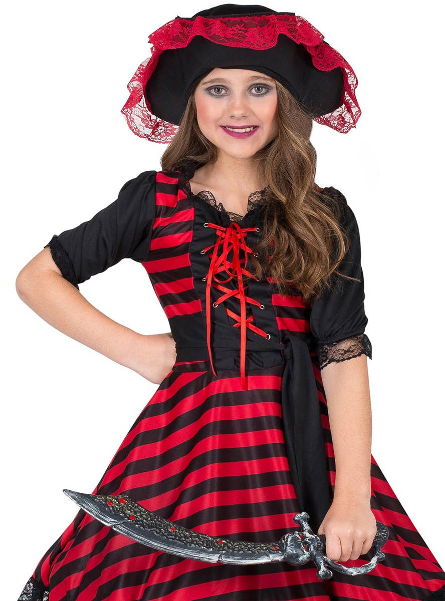 Red and Black Pirate Costume for Girls - Close Image