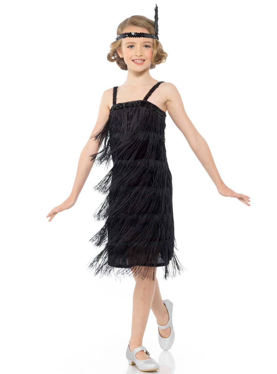 Girls 1920s Black Flapper Great Gatsby Costume Dress - Alternate Image 1