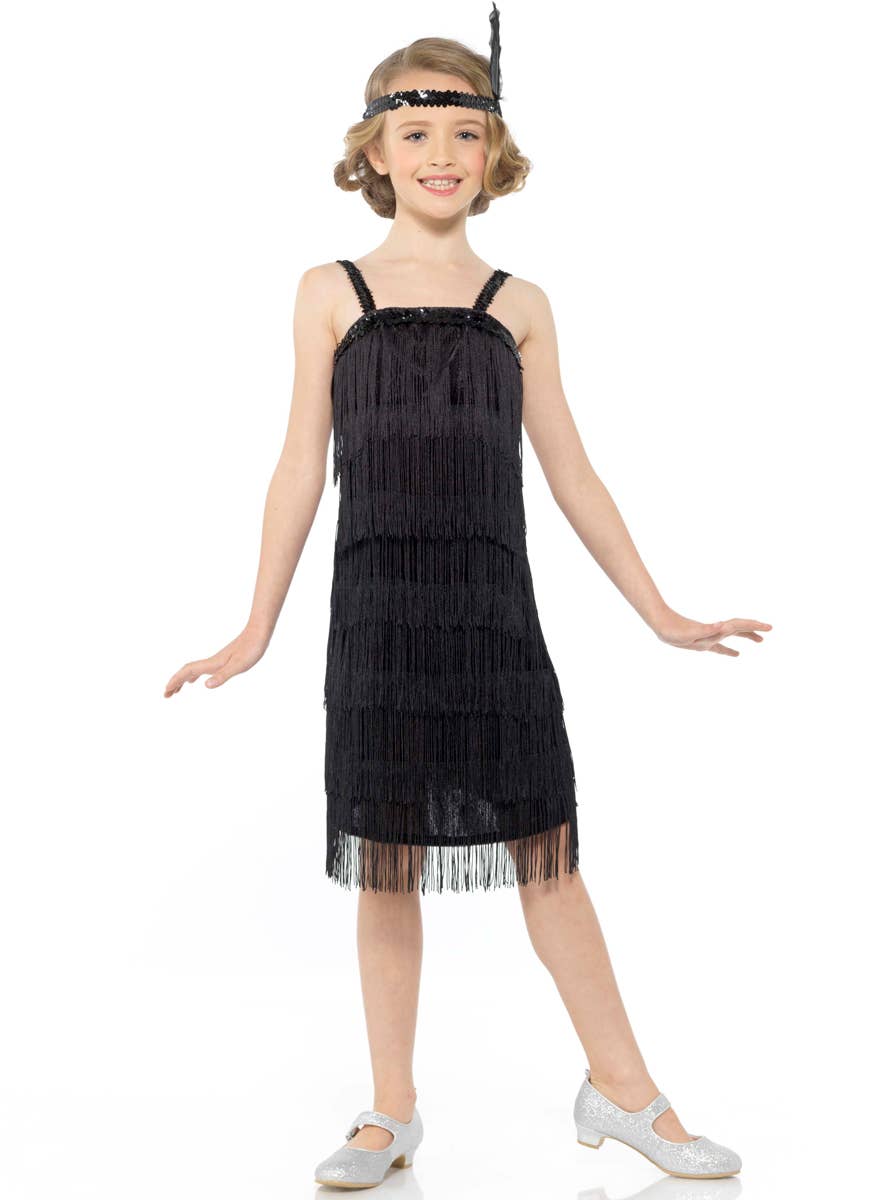 Girls 1920s Black Flapper Great Gatsby Costume Dress - Main Image