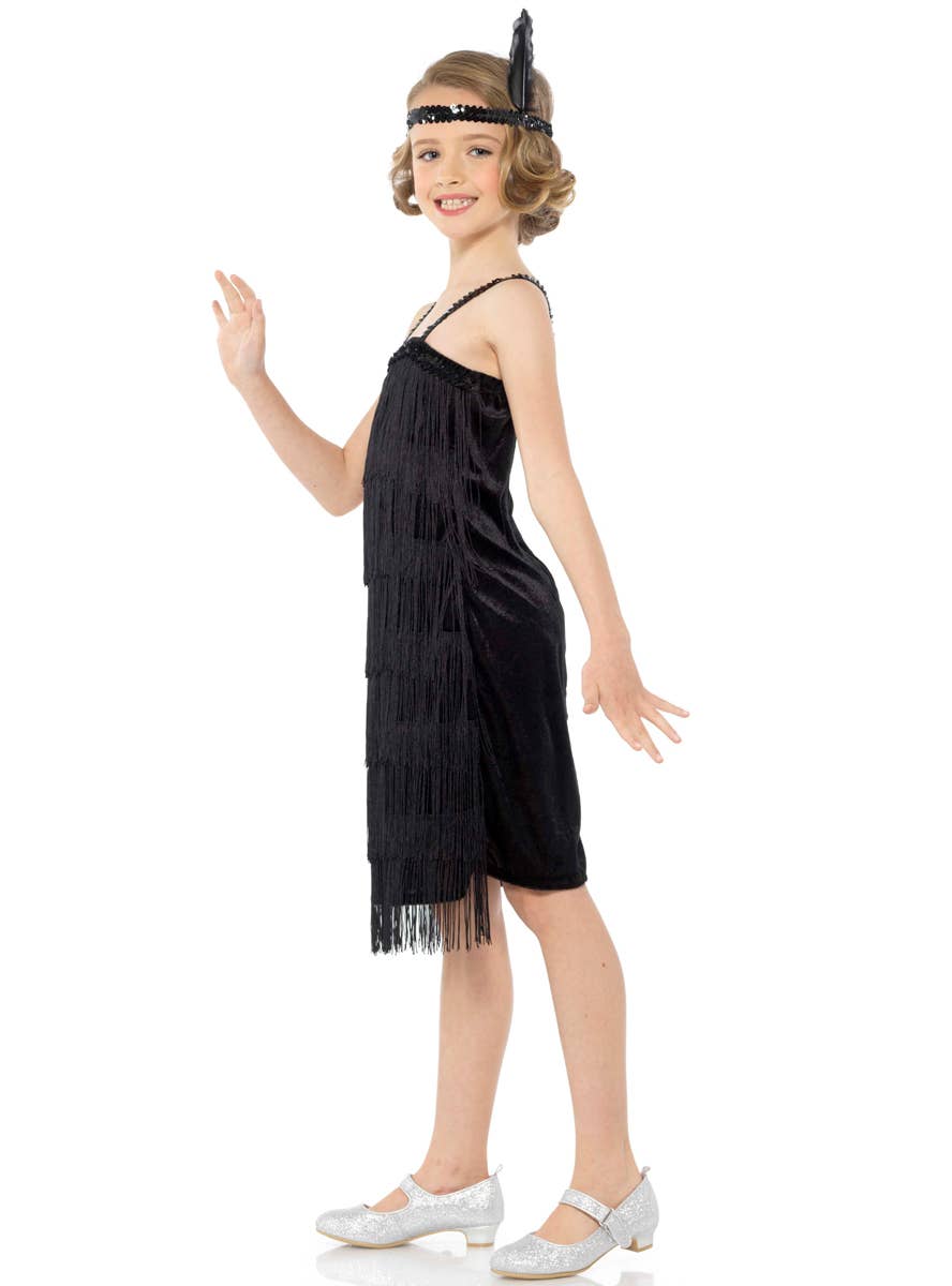 Girls 1920s Black Flapper Great Gatsby Costume Dress - Side Image