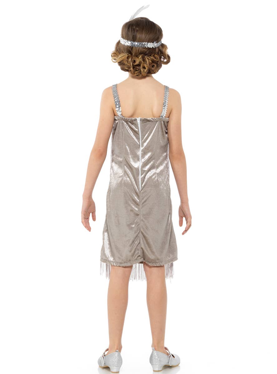 Girls 1920s Silver Flapper Great Gatsby Costume Dress - Back Image