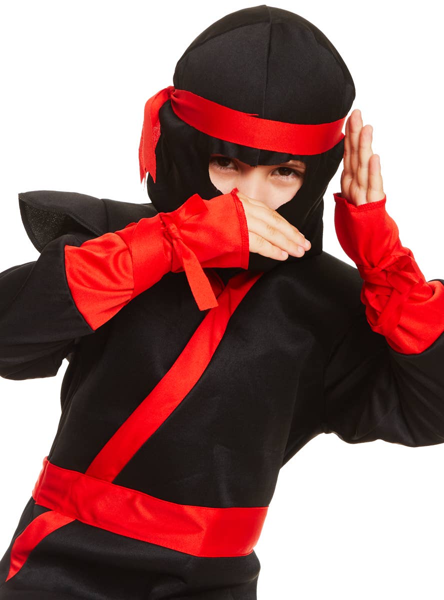 Black and Red Japanese Ninja Boys Costume - Close Image 