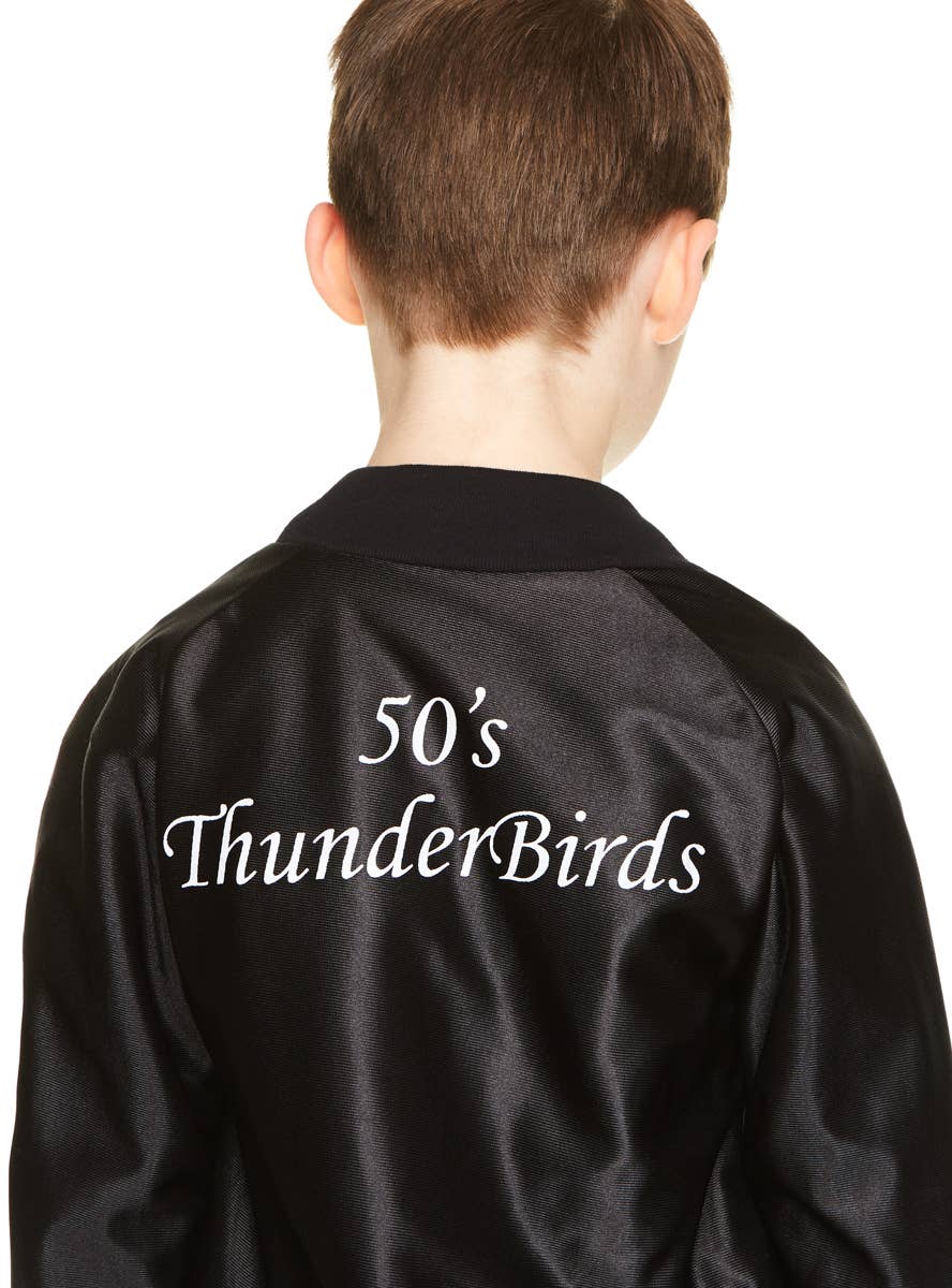 50's Black Faux Leather Thunder Birds Grease Style Costume Jacket for Boys - Close Back Image