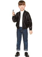 50's Black Faux Leather Thunder Birds Grease Style Costume Jacket for Boys - Main Image