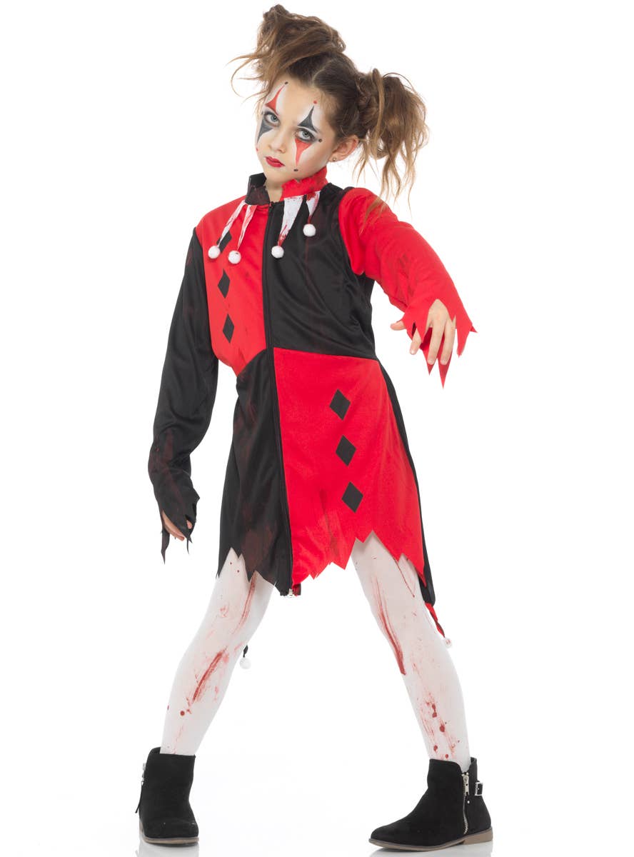 Girls Zombie Harlequin Halloween Fancy Dress Costume - Alternate  Image 1