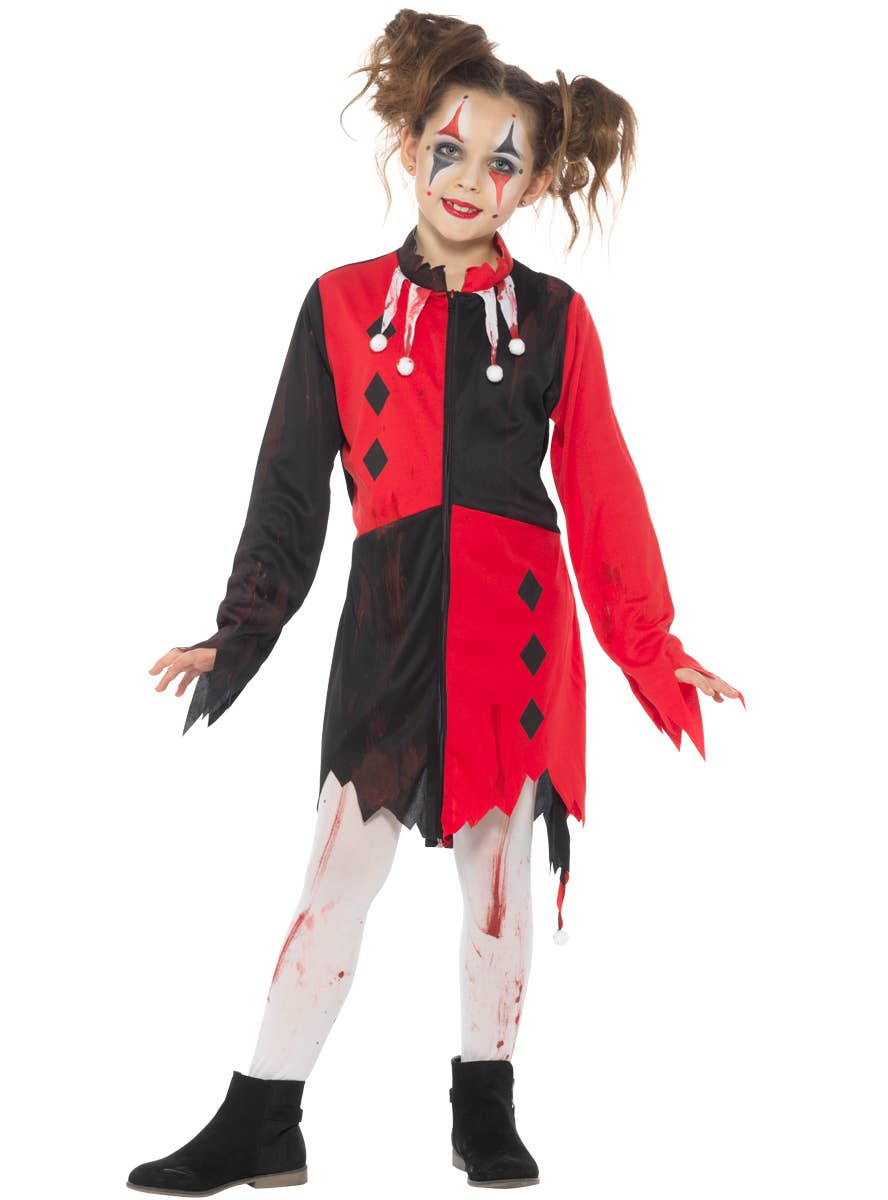 Image of Zombie Harlequin Girl's Halloween Costume - Front View