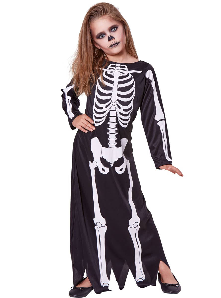 Long Skeleton Print Costume Dress for Girls - Alt Front Image 2