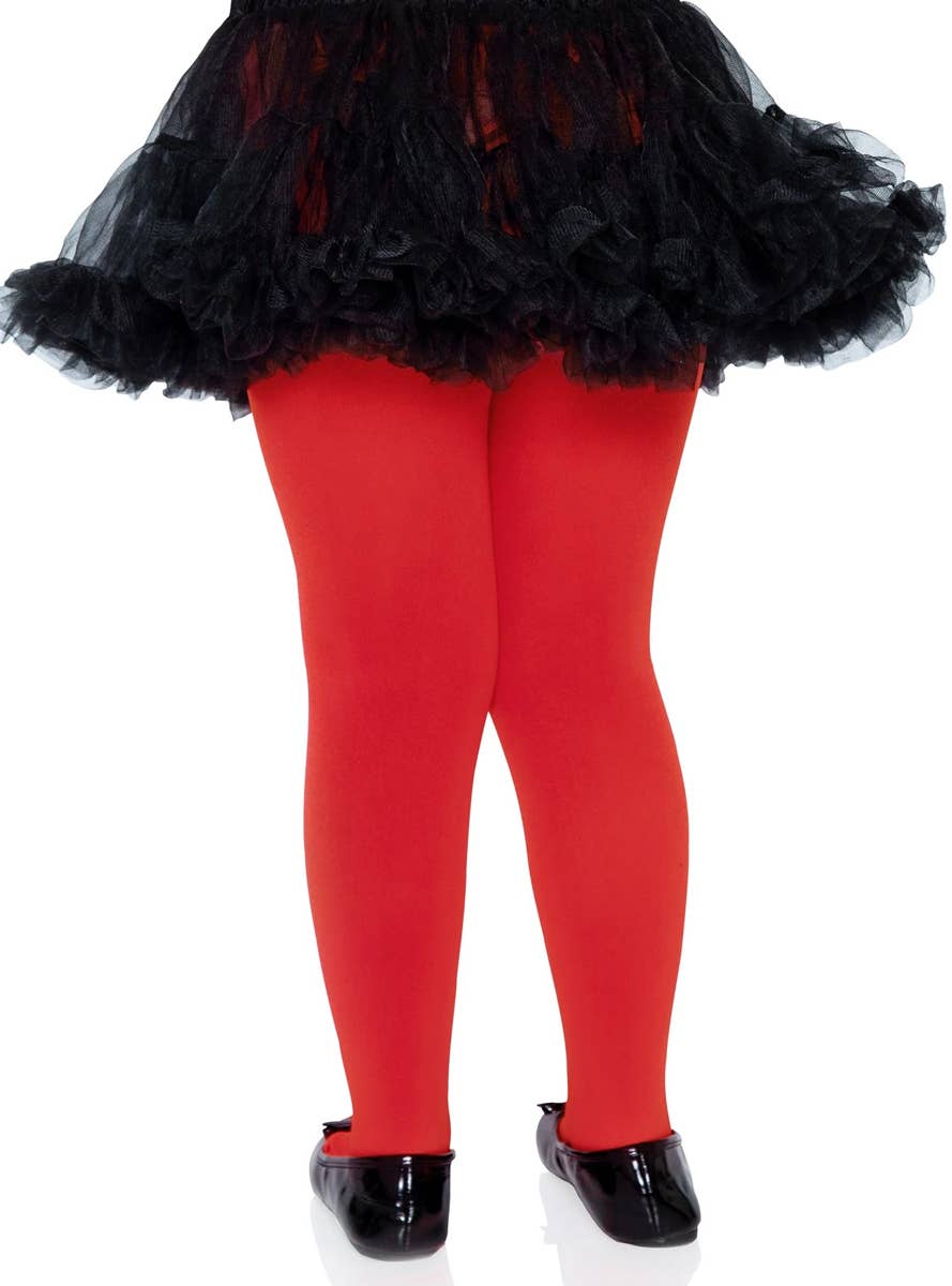 Girls Red Opaque Full Length Tights Back Image