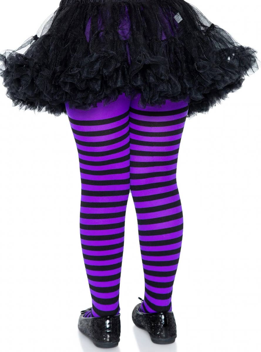 Girl's Purple And Black Striped Costume Accessory Stockings Tights Back Image