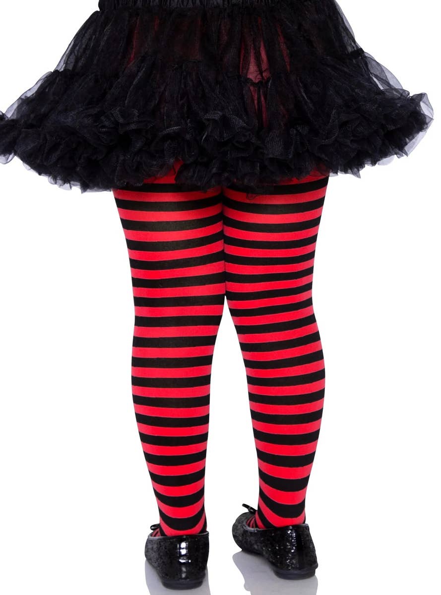 Girl's Red and Black Striped Costume Accessory Stockings Tights Back Image