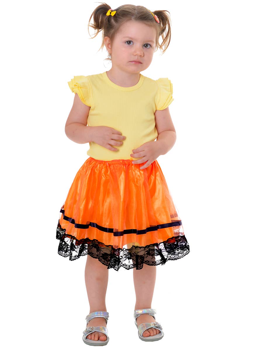 Toddler Girls Orange Tutu with Black Lace Trim