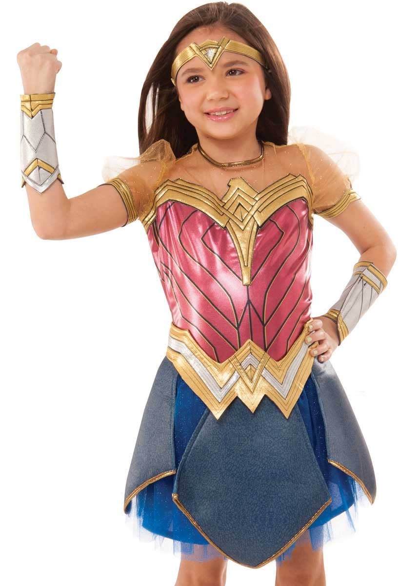 Deluxe Wonder Woman Girl's Superhero Costume - Close Up Image