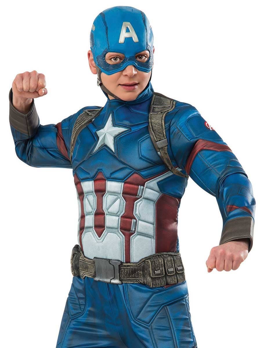 Deluxe Muscle Chest Captain America Boy's Superhero Costume - Alternative Image