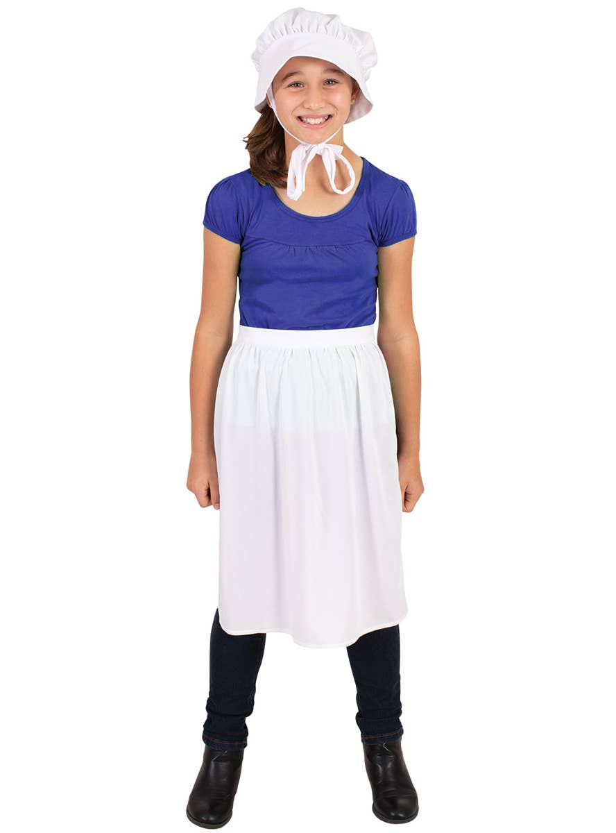 Girl's White Colonial Bonnet and Apron Costume Set