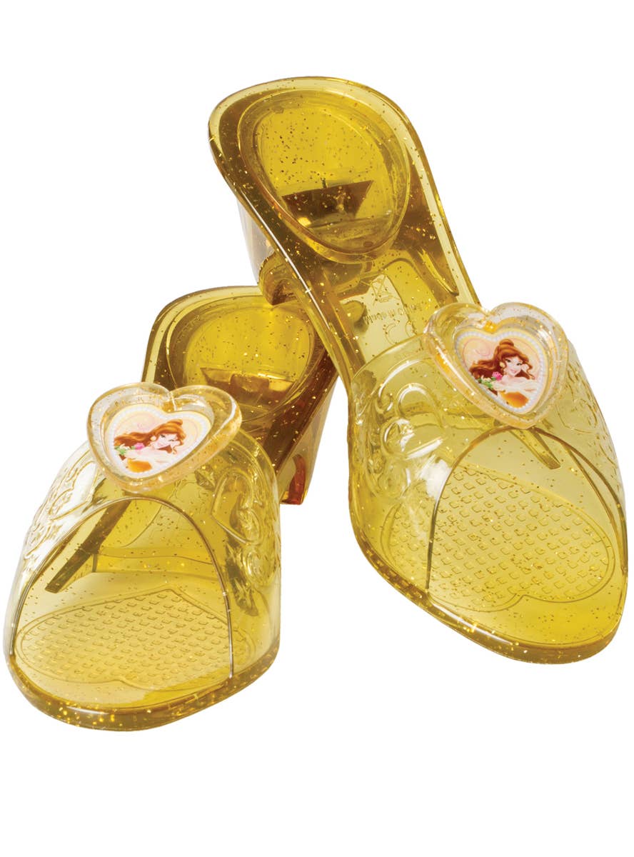 Girls Gold Glitter Light Up Belle Click Clack Shoes - Front Image