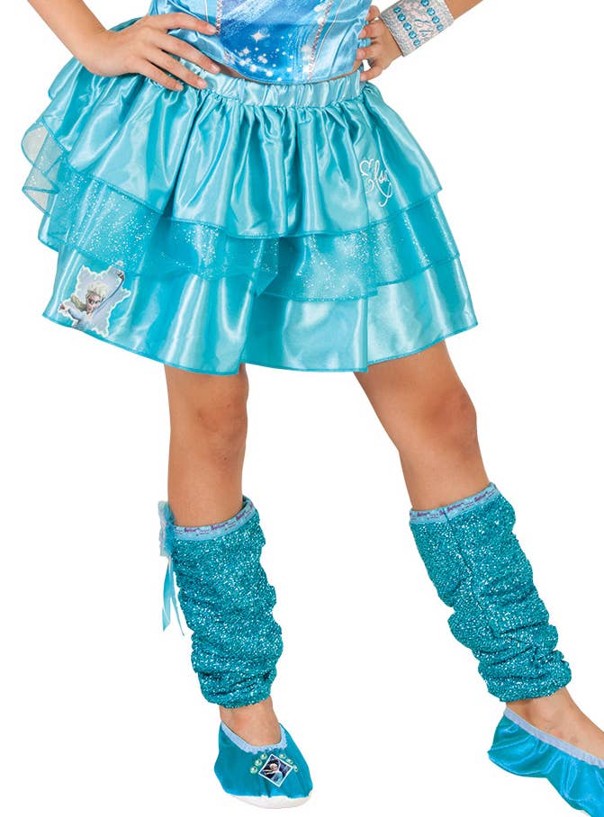 Girls Ruffle Blue Satin Disney Elsa Tutu Skirt Close Up Image