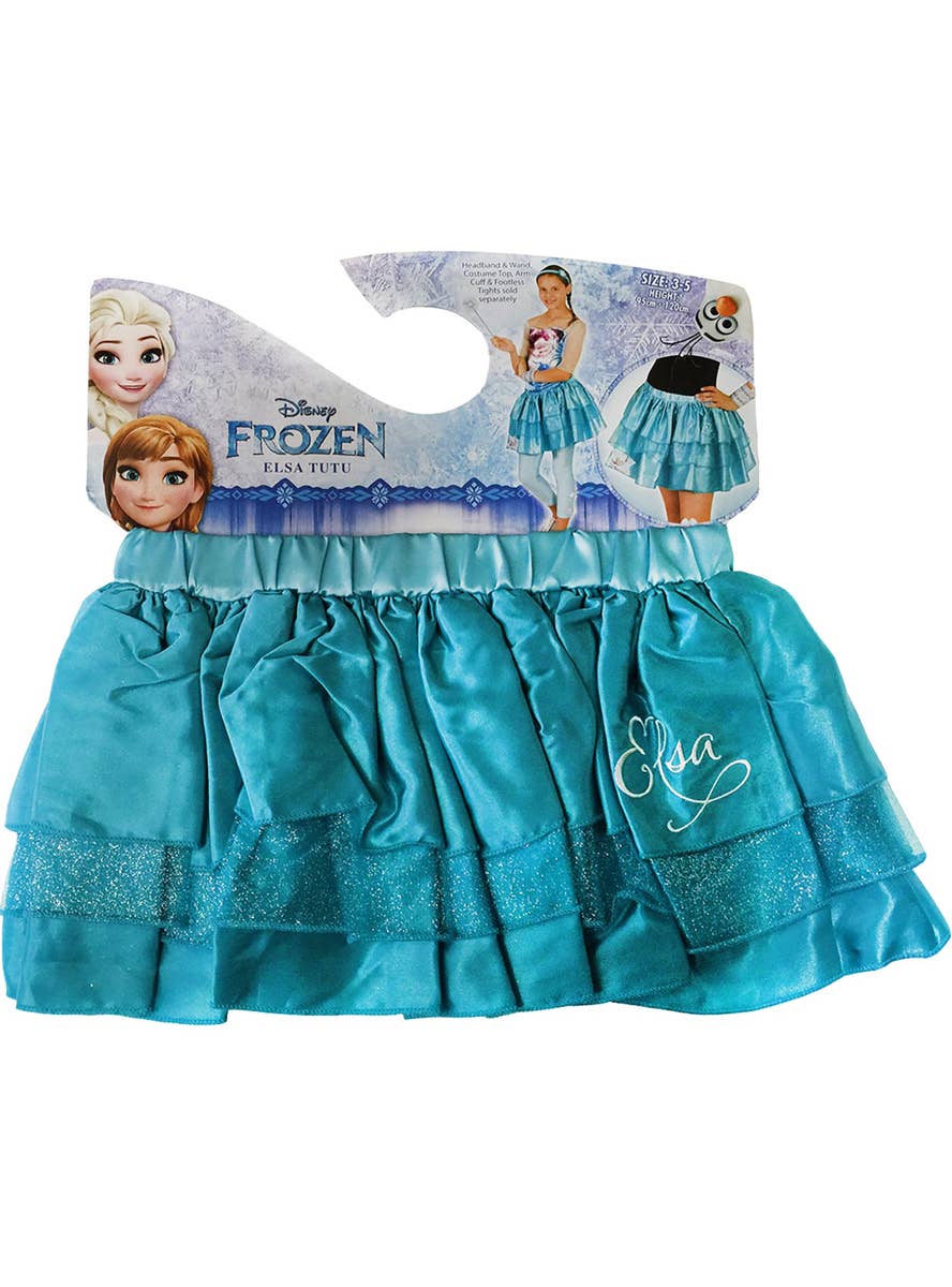 Girls Ruffle Blue Satin Disney Elsa Tutu Skirt Packaging Image