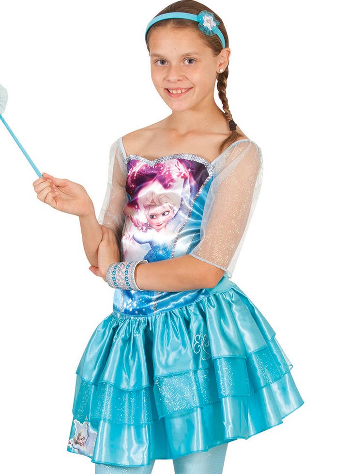 Girls Elsa Character Print Disney Frozen Costume Top Close Up Image