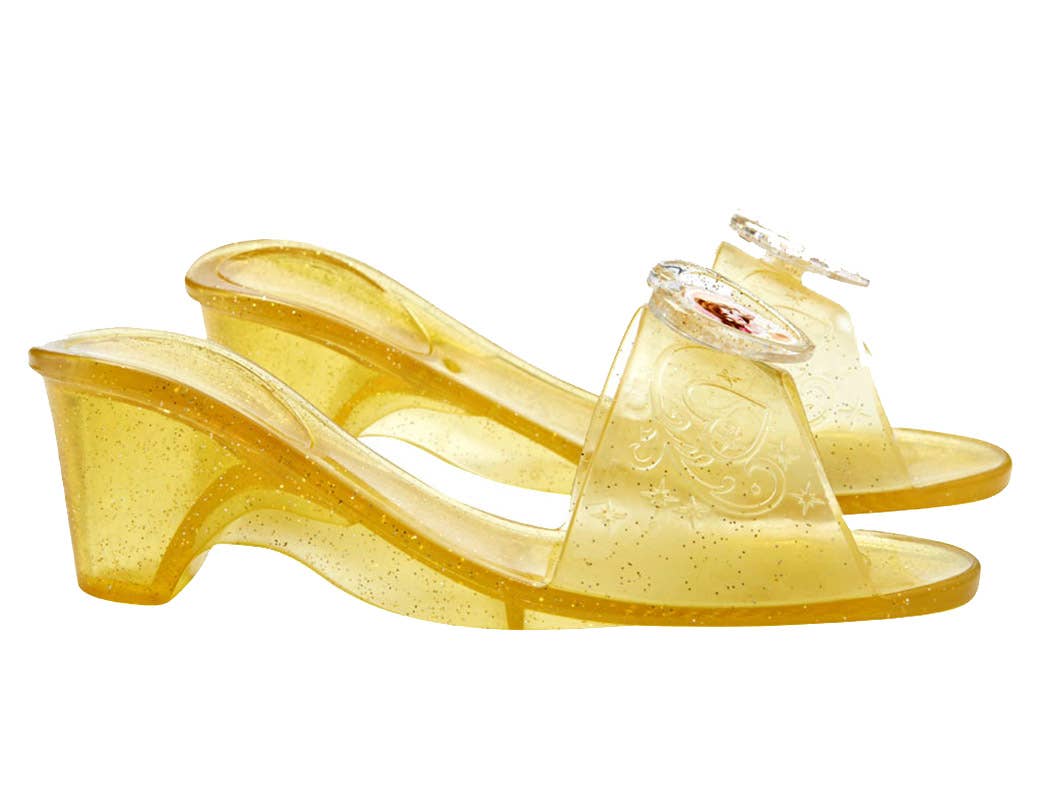 Girls Disney Princess Belle Yellow Glitter Jelly Low Heel Costume Shoes Side Image