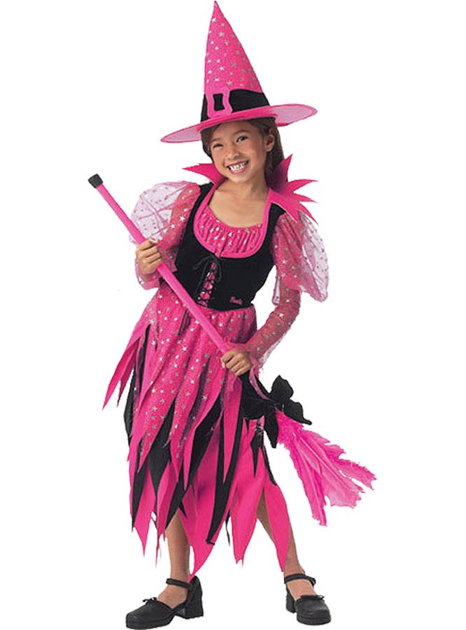 Girls Pink and Black Barbie Witch Halloween Costume