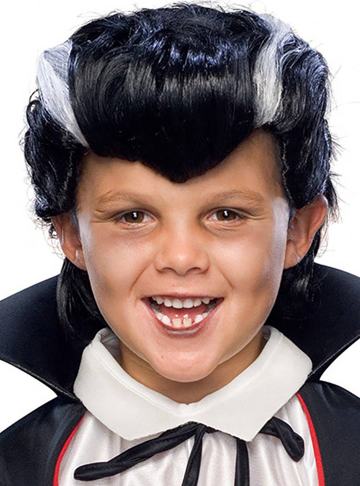 Boy's Black and White Streaked Dracula Vampire Costume Wig Main Image