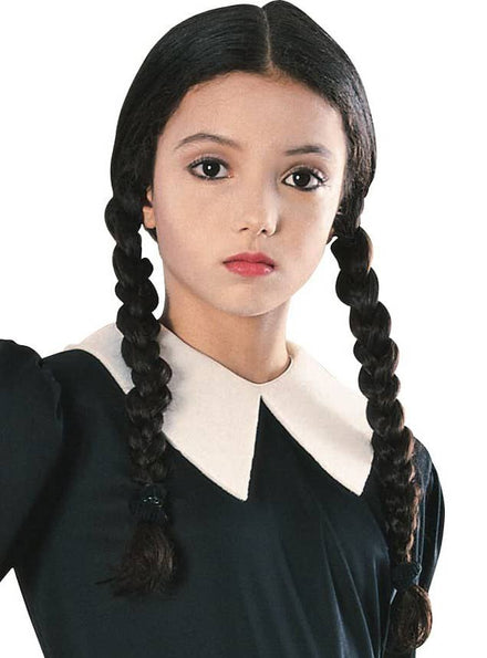 Girls Black Wednesday Addams Wig with Plaits