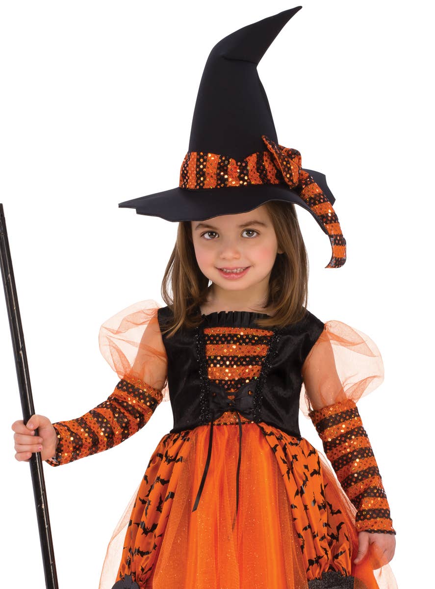 Orange and Black Girls Witch Costume - Close Image