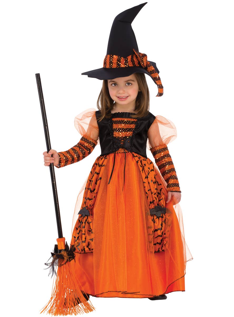 Orange and Black Girls Witch Costume - Main Image