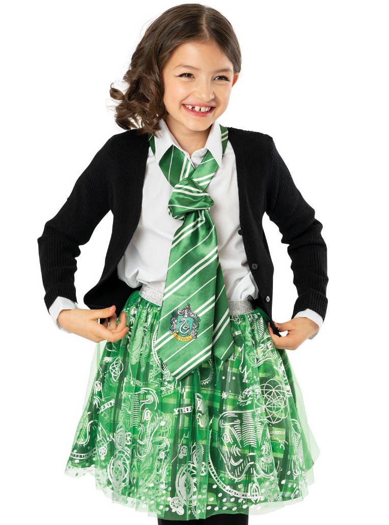 Girls Green Slytherin Harry Potter Costume Skirt - Close Image