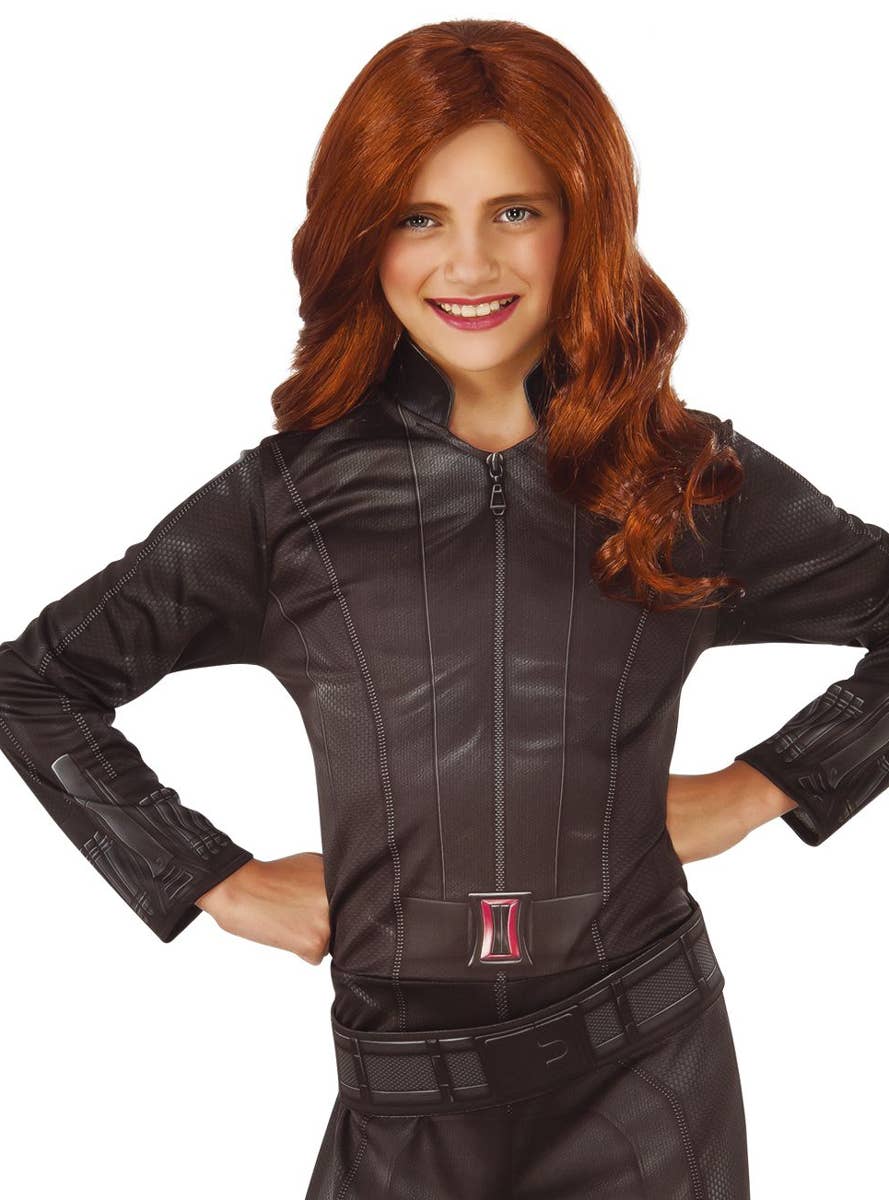Officially Licensed Marvel Avengers Black Widow Girls Superhero Costume - Close Up Image