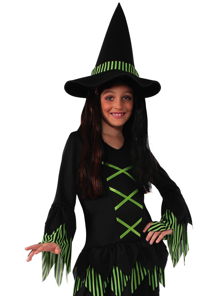 Girls Lime Green Witch Costume - Close Image