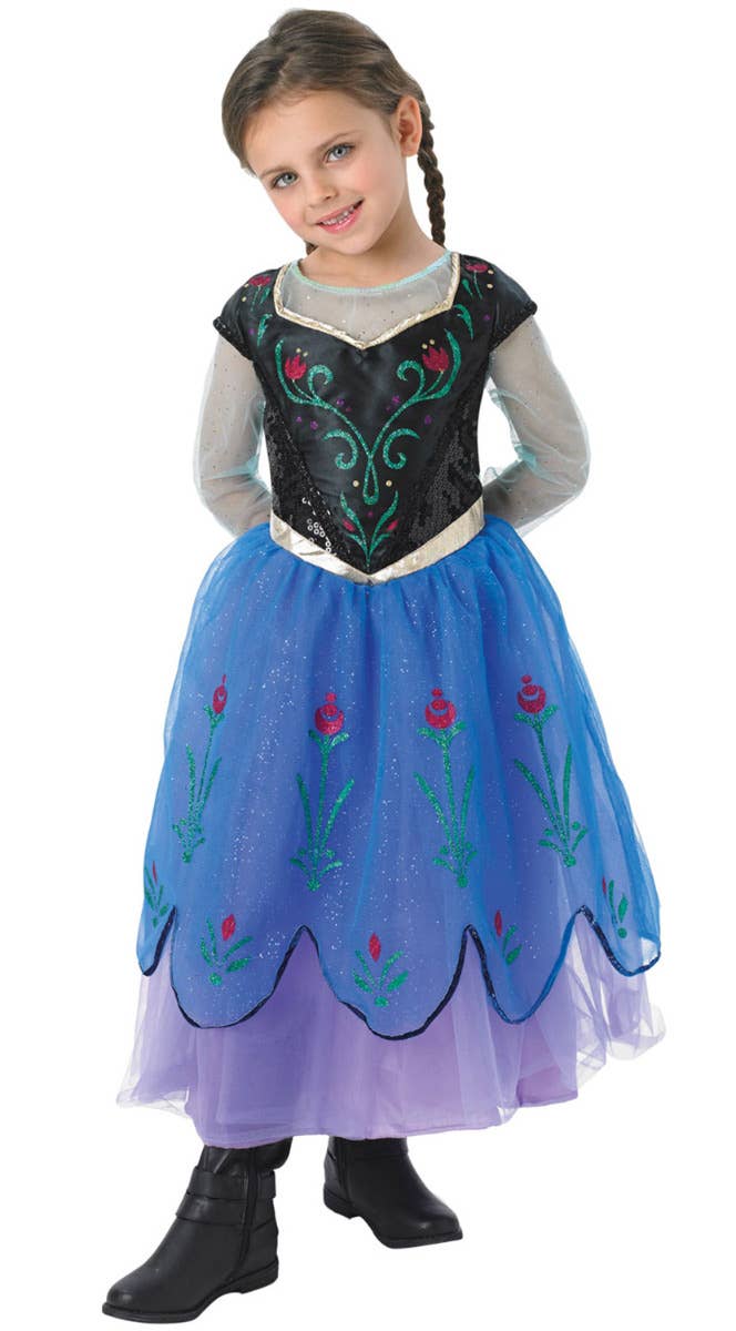 Disney Dress Up Anna Frozen Girls Deluxe Glitter Movie Book Week Costume - Alt Image