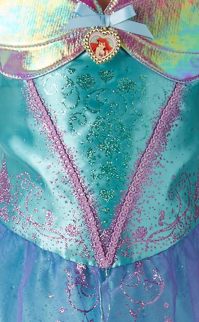 Girl's Deluxe Disney Princess Little Mermaid Ariel Glitter Fancy Dress Costume Close Up