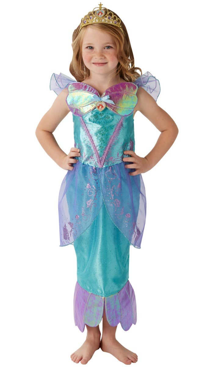 Girl's Deluxe Disney Princess Little Mermaid Ariel Glitter Fancy Dress Costume Main Image