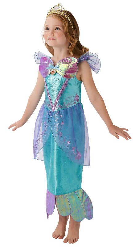 Girl's Deluxe Disney Princess Little Mermaid Ariel Glitter Fancy Dress Costume Side View 