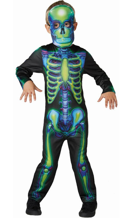 Neon Glow in the Dark Skeleton Boys Halloween Costume - Main Image