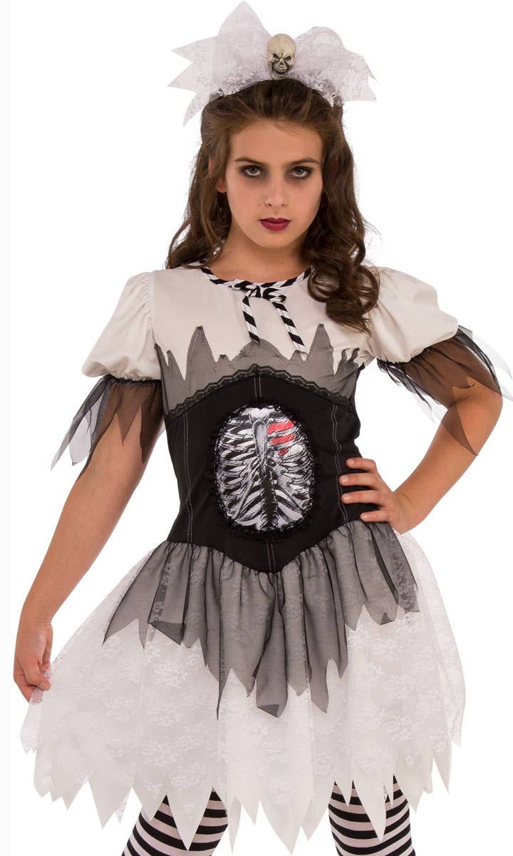 Open Rib Gothic Skeleton Halloween Teen Girls Costume Close Image