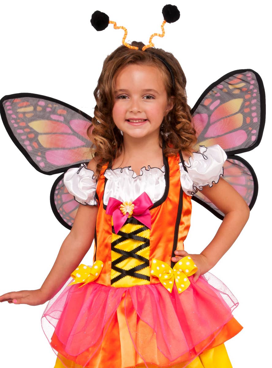 Girl's Glittery Pink and Orange Butterfly Fancy Dress Costume - Alternative Image