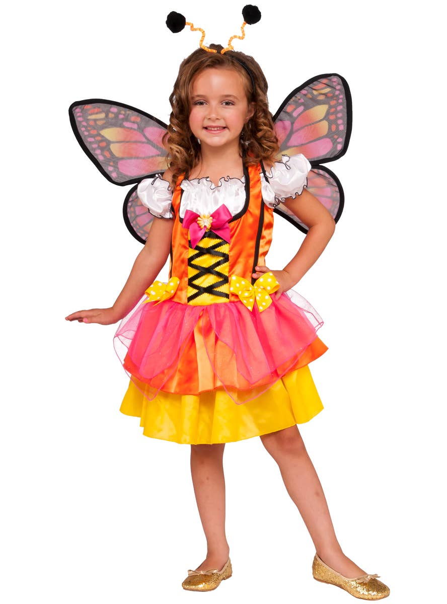 Girl's Glittery Pink and Orange Butterfly Fancy Dress Costume - Main Image