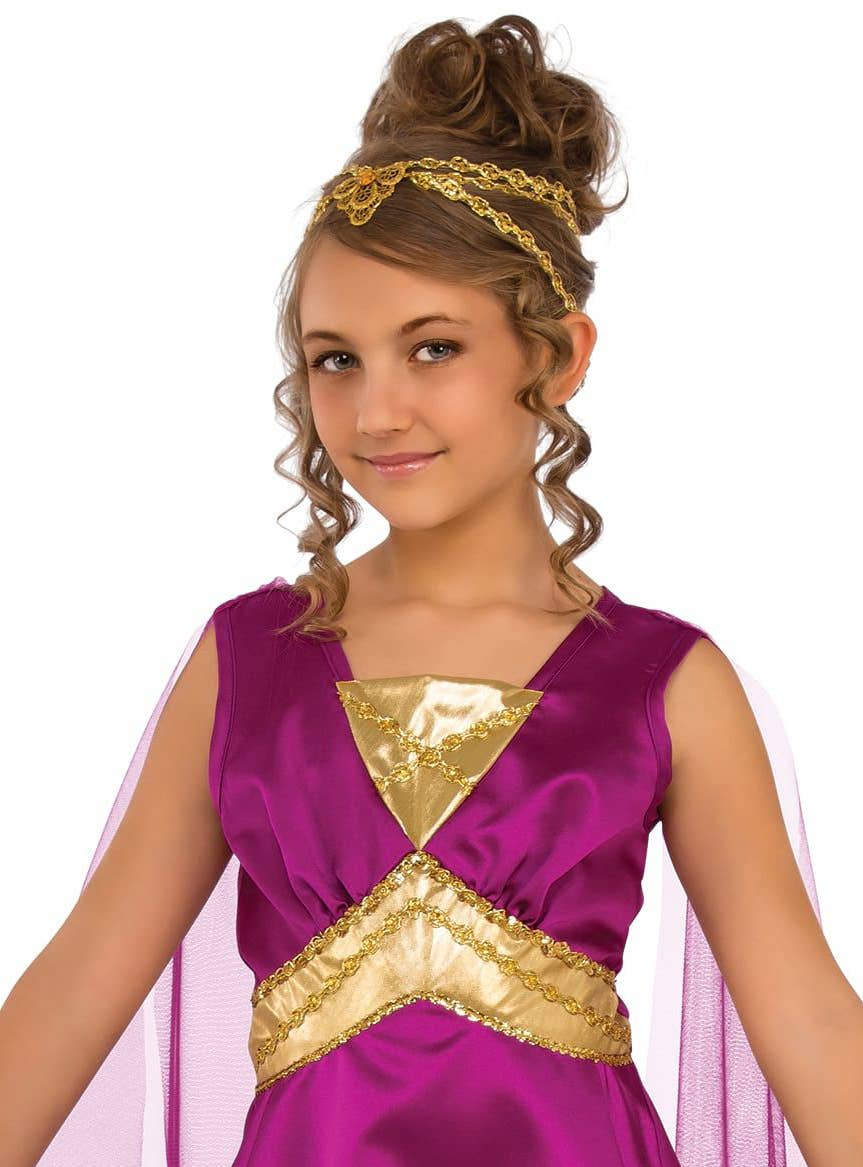 Purple Grecian Goddess Girls Book Week Fancy Dress Costume Close Image 2