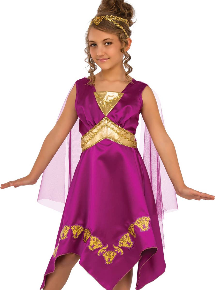 Purple Grecian Goddess Girls Book Week Fancy Dress Costume Close Image