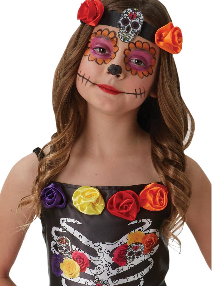 Girls Day of the Dead Sugar Skull Costume - Close Image