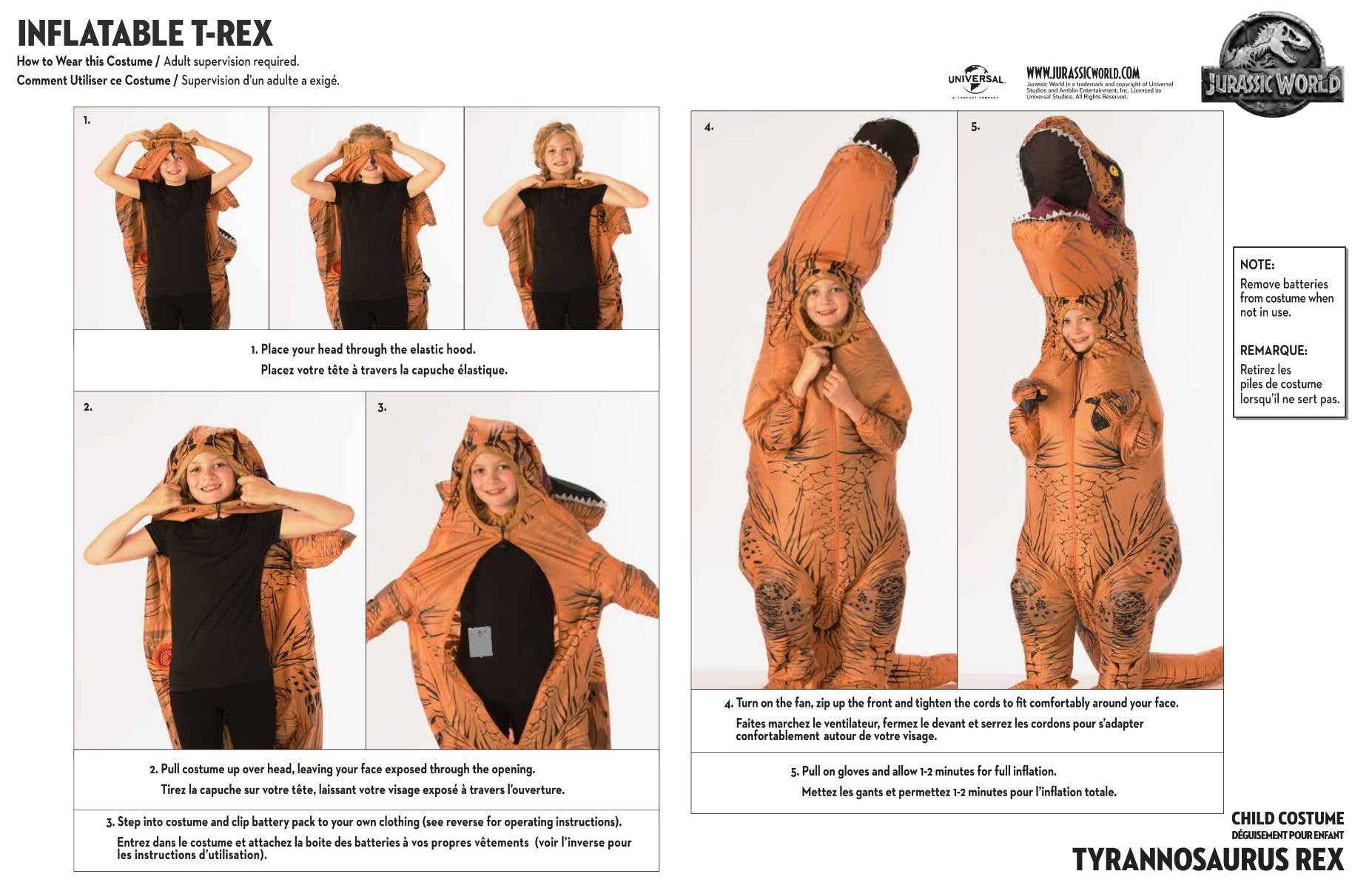 Kids Inflatable T-Rex Dinosaur Costume with Sound Effects Alternate Image