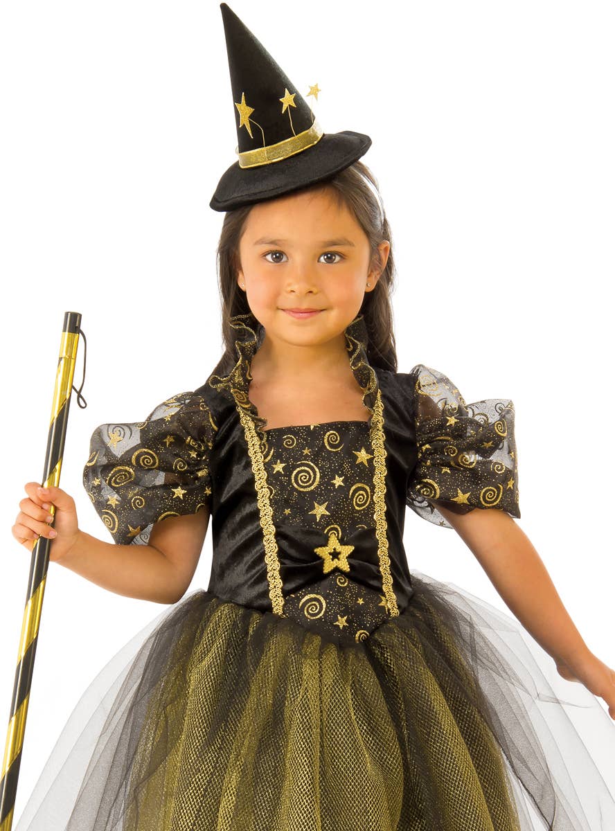 Girl's Golden Star Witch Halloween Fancy Dress Costume - Alternative Image