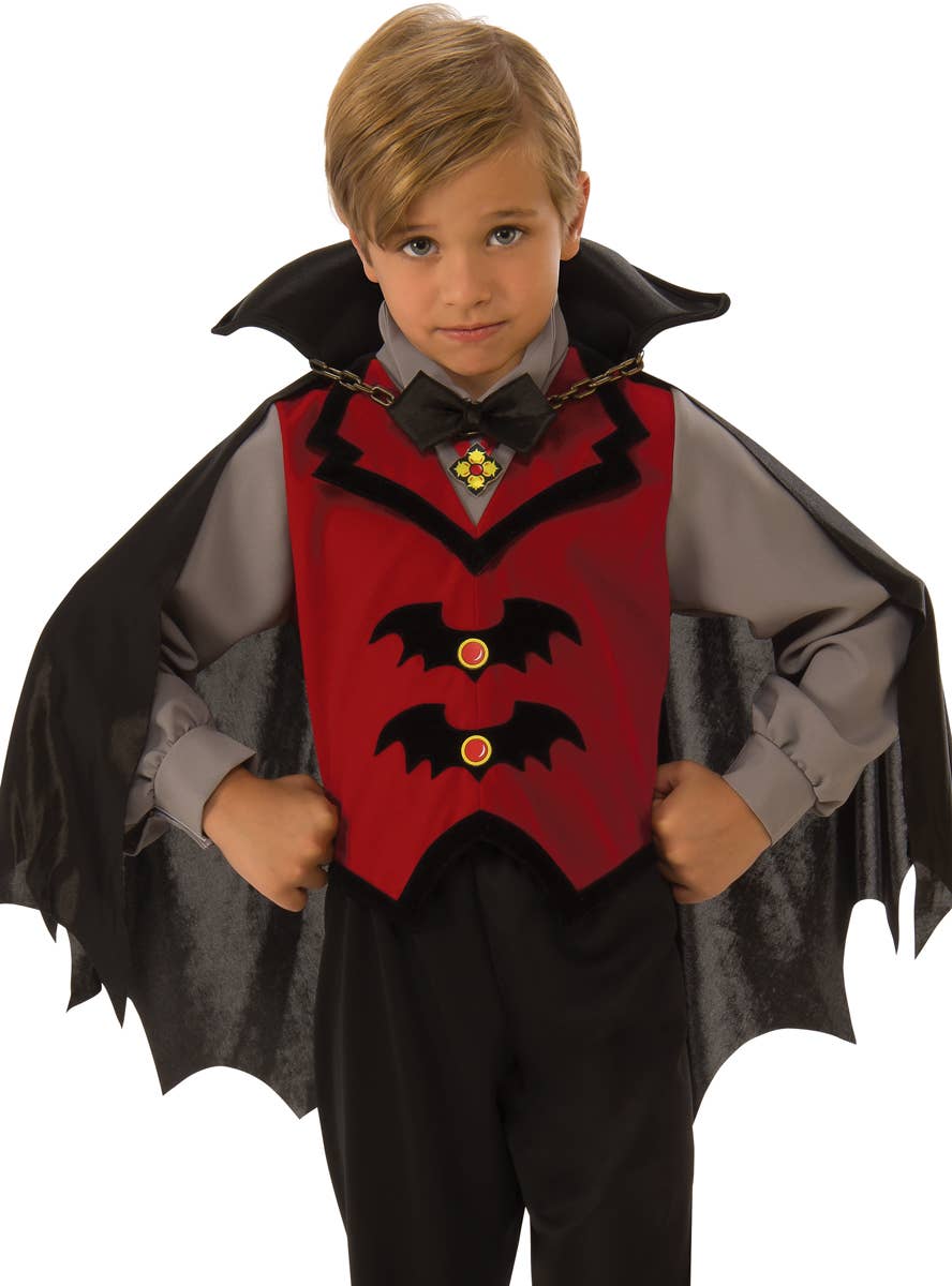 Black and Red Vampire Boy Halloween Costume - Alternative Image