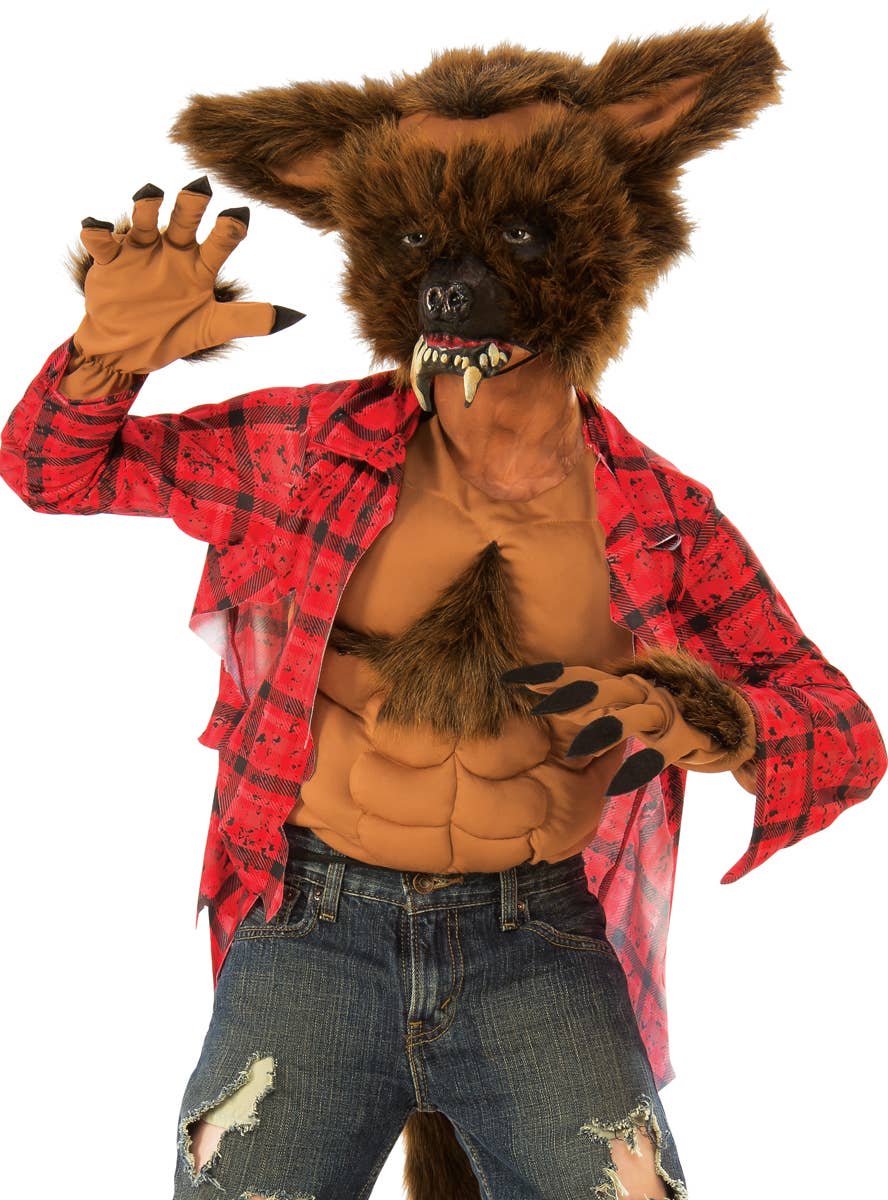 Furry Brown Boy's Werewolf Halloween Costume - Alternative Image
